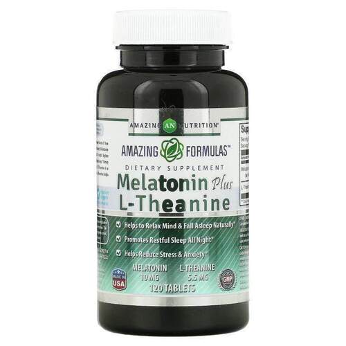 Amazing Nutrition,褪黑素&nbsp;+ L-茶氨酸，10 毫克，120 片