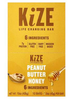 KiZE Life Changing Bar,Peanut Butter Honey, 10 Bars, 1.5 oz