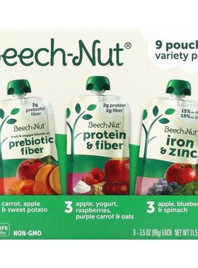 Beech-Nut,多种口味，12 个月以上，9 袋，每袋 3.5 盎司（99 克