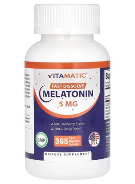 Vitamatic,Fast Dissolve Melatonin, Natural Berry, 5 mg, 365