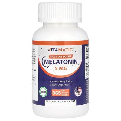 Vitamatic,Fast Dissolve Melatonin, Natural Berry, 5 mg, 365