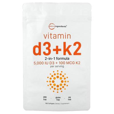 Micro Ingredients,Vitamin D3 + K2 , 5,000 IU/100 mcg