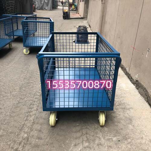 手推轮子置物架拉货框平板车围栏铁车铁笼手拉车仓储.笼周转箱~