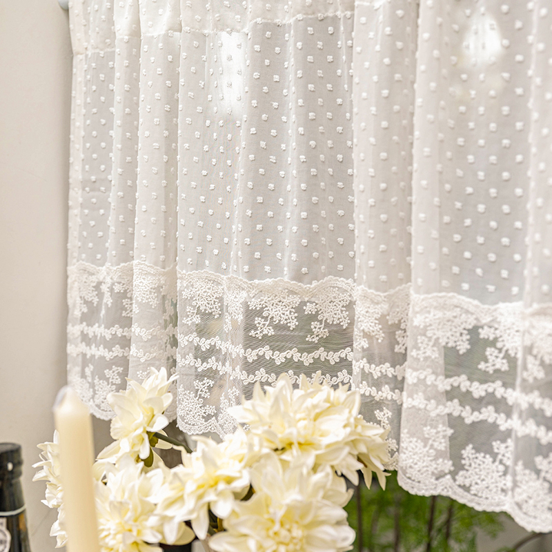 白色田园蕾丝免打孔半帘小窗户透光纱帘J隔断门帘厨房短帘咖啡帘