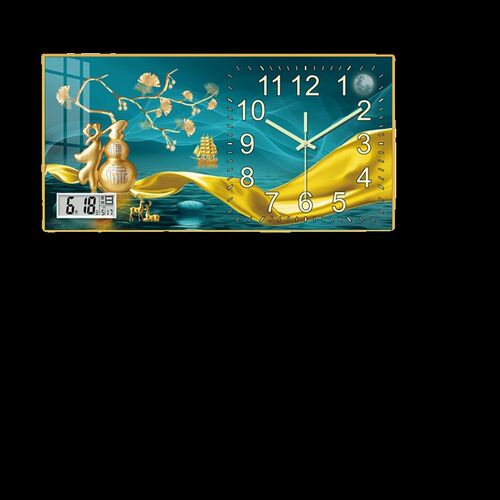 创意晶瓷画挂钟插电带灯光款静音客厅时J钟挂墙装饰画钟表夜光挂