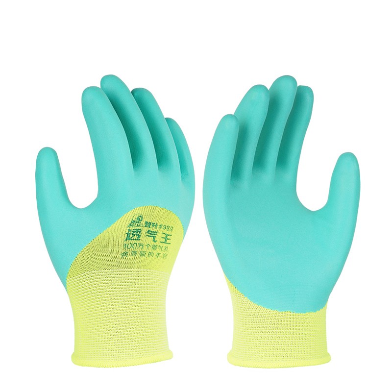 登升#989透气王劳保手t套耐磨浸胶工作防滑乳胶发泡王工地防护带