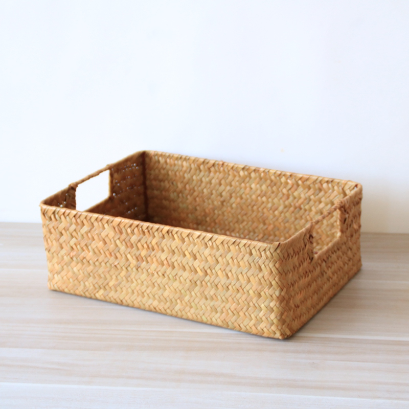 收纳筐篮藤编海草编织布艺桌面大号竹篮子收纳框S置物筐零食收纳