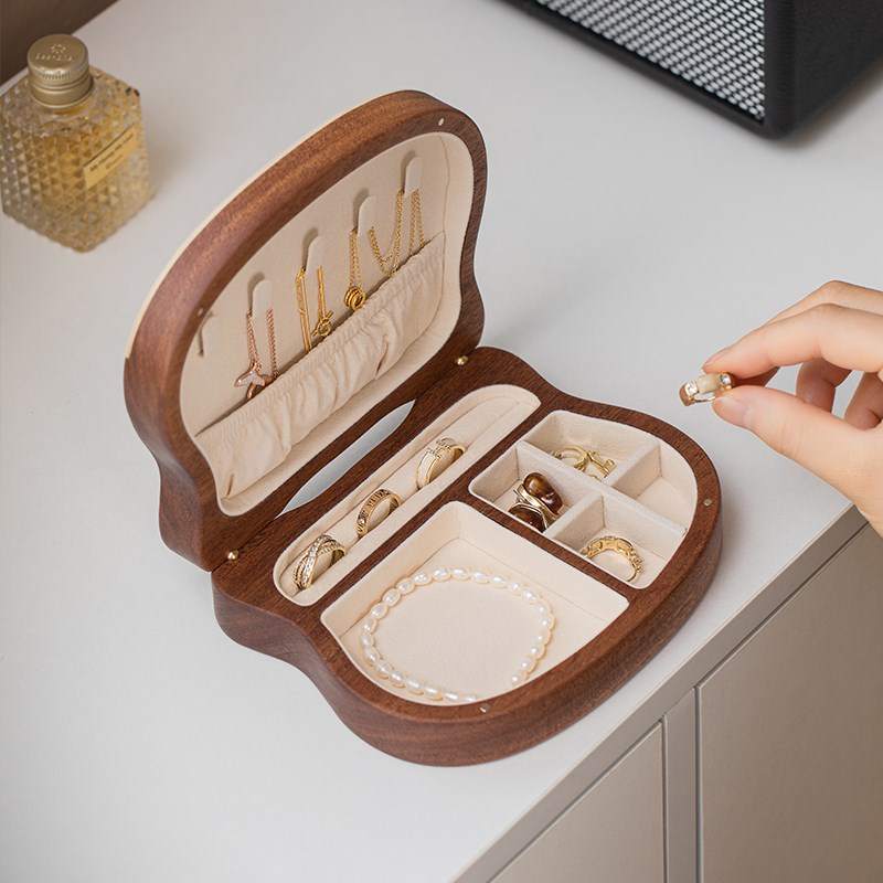 实木柴犬首饰盒便携式珠宝盒项链手环戒指L收纳送礼饰品首饰收纳