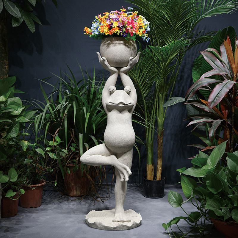 庭院花园布置创意个性青蛙瑜伽花盆别墅入户阳台装V饰品落地小摆,家居饰品,花盆,淘宝优惠券,粉丝福利购,淘宝优惠卷