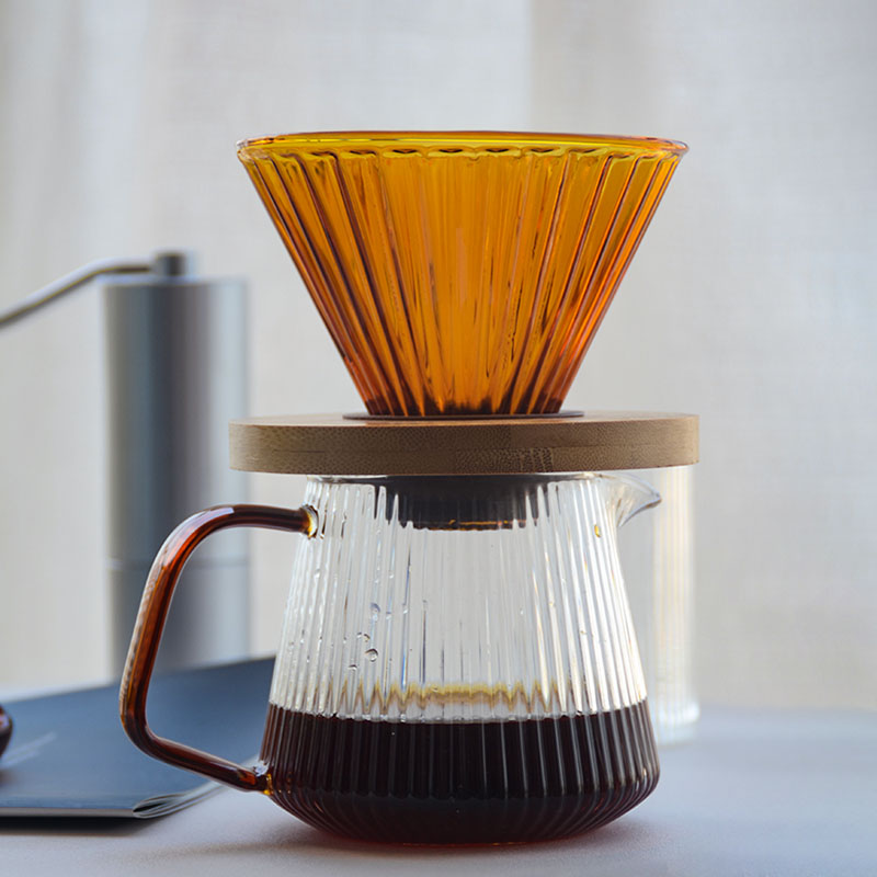 日式竖条b纹咖啡分享壶 高硼硅耐热玻璃咖啡壶手冲套装家用V60滤