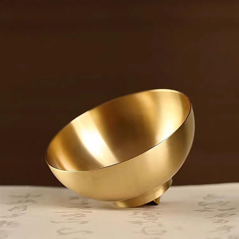 黄铜中式光面家用佛堂用品供水铜碗金饭J碗家居客厅桌面装饰工艺
