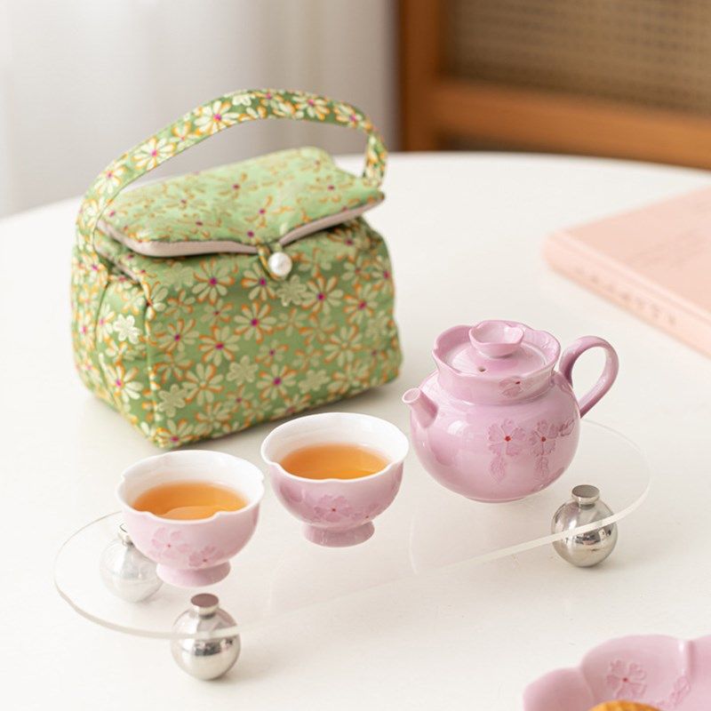 夏禾茶具新品釉下j彩纯手绘小清新泡茶壶旅行茶具1壶2杯收纳包套,餐饮具,旅行茶具,淘宝优惠券,粉丝福利购,淘宝优惠卷