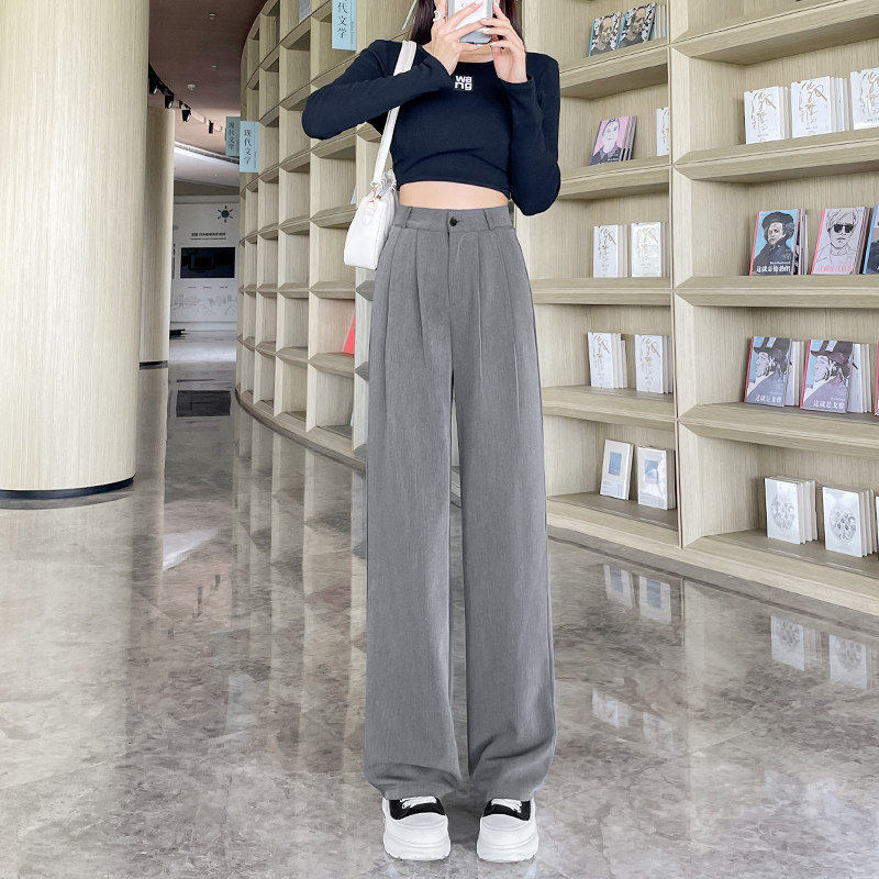 灰色阔腿裤女春秋夏季2026新款高级感垂感小个子休闲直筒裤西装裤