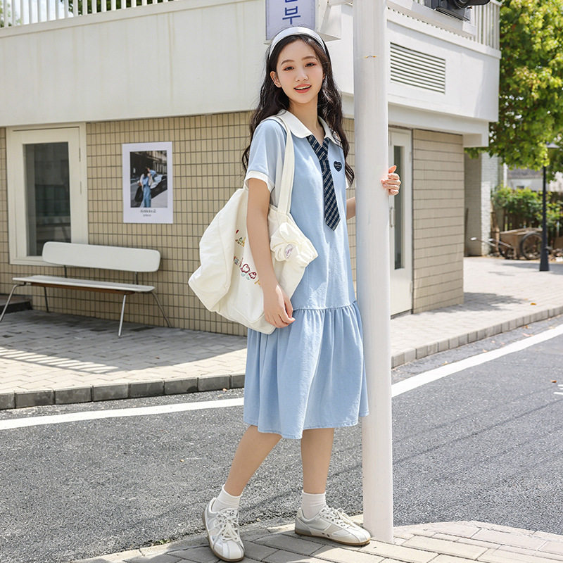 polo领连衣裙夏装2026新款少女学院风洋气大童高中学生裙子26073