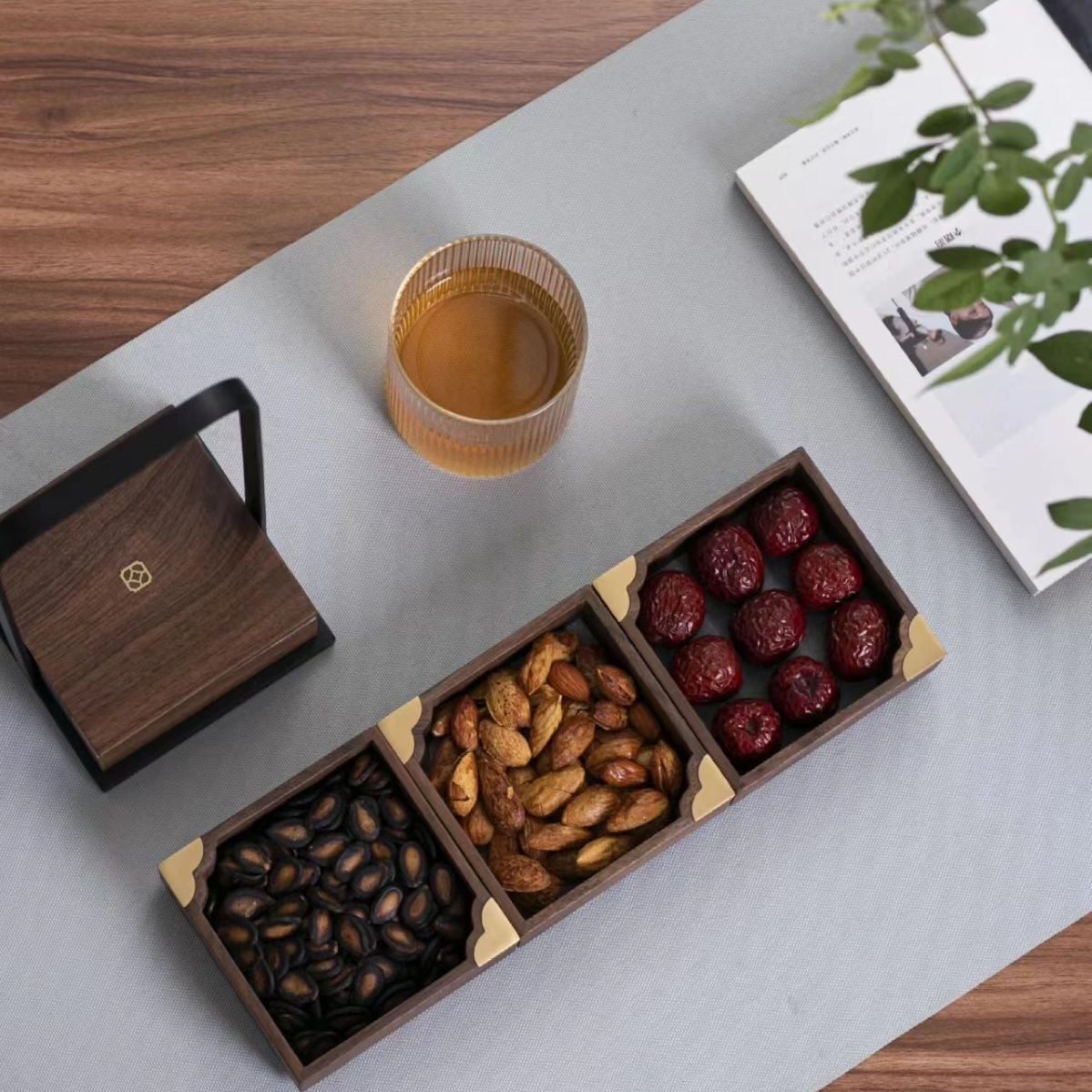 黑胡桃干果盒木制食盒茶点盒中式茶具收纳盒提篮手提复古零食盒