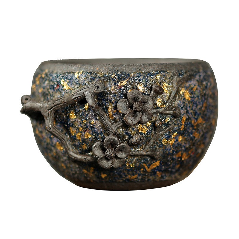 慕砚手作岩矿梅花杯高越老岩泥茶具主人茶杯复古茶盏陶瓷创意单杯