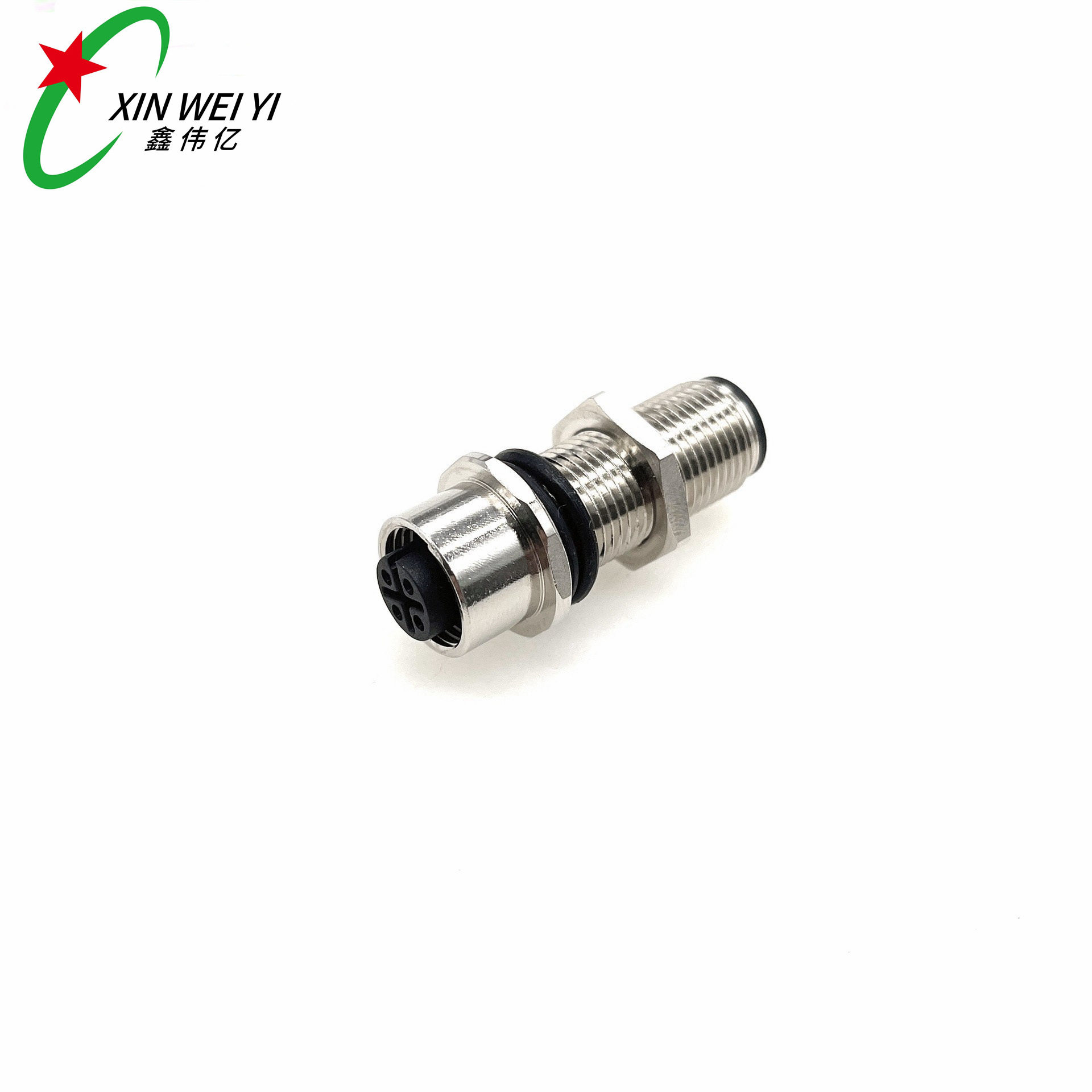 m12 航空插头 2p3p4p5p6p8p12p 穿板式连接器 针式转孔式公母插头