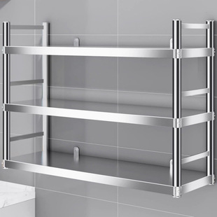 2026不锈钢吊架带围栏厨房置物架2三层微波炉墙上调味架挂壁式层