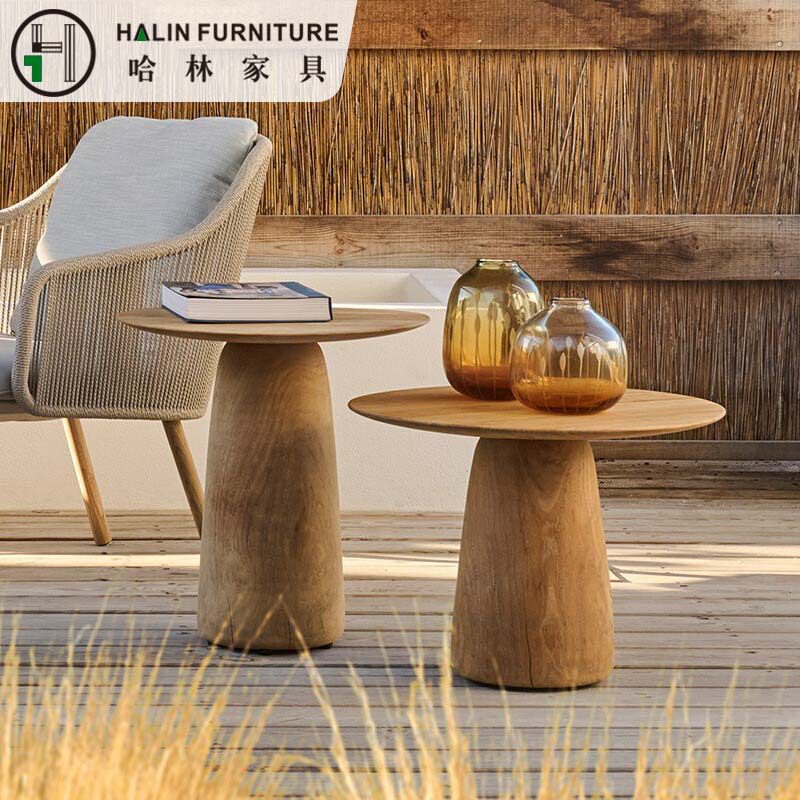 北欧户外圆形茶几柚木家用网红ins风小户型室外客厅边几阳台桌子