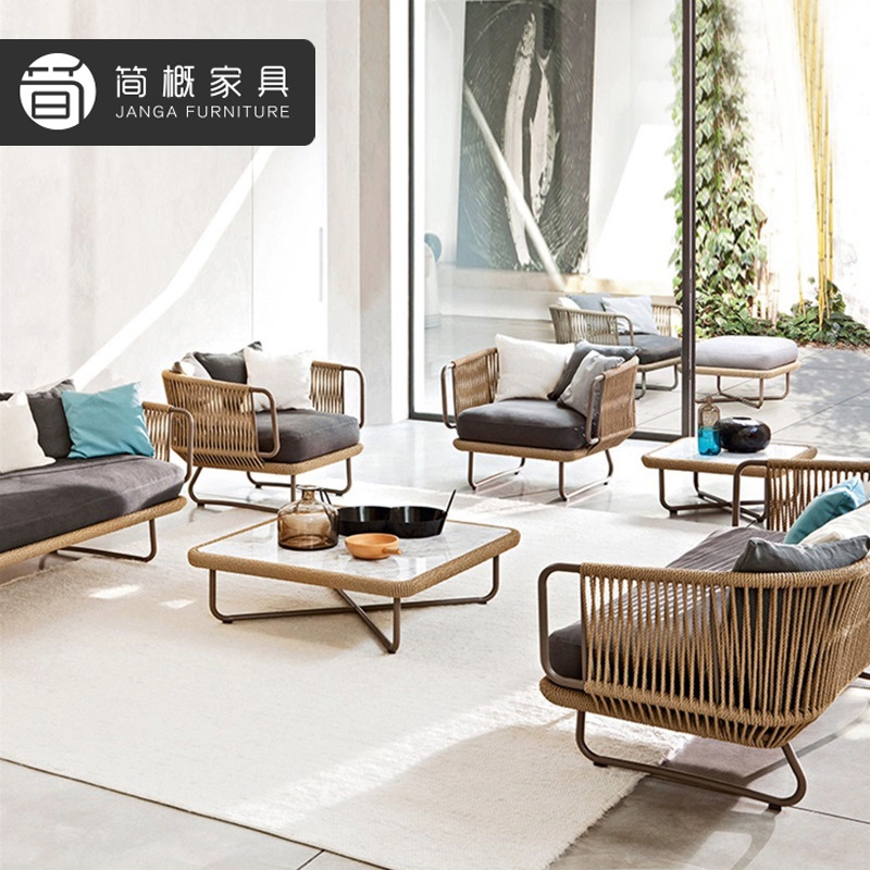 休闲别墅花园沙发户外庭院防水防晒沙发酒店民宿藤编沙发家具组合