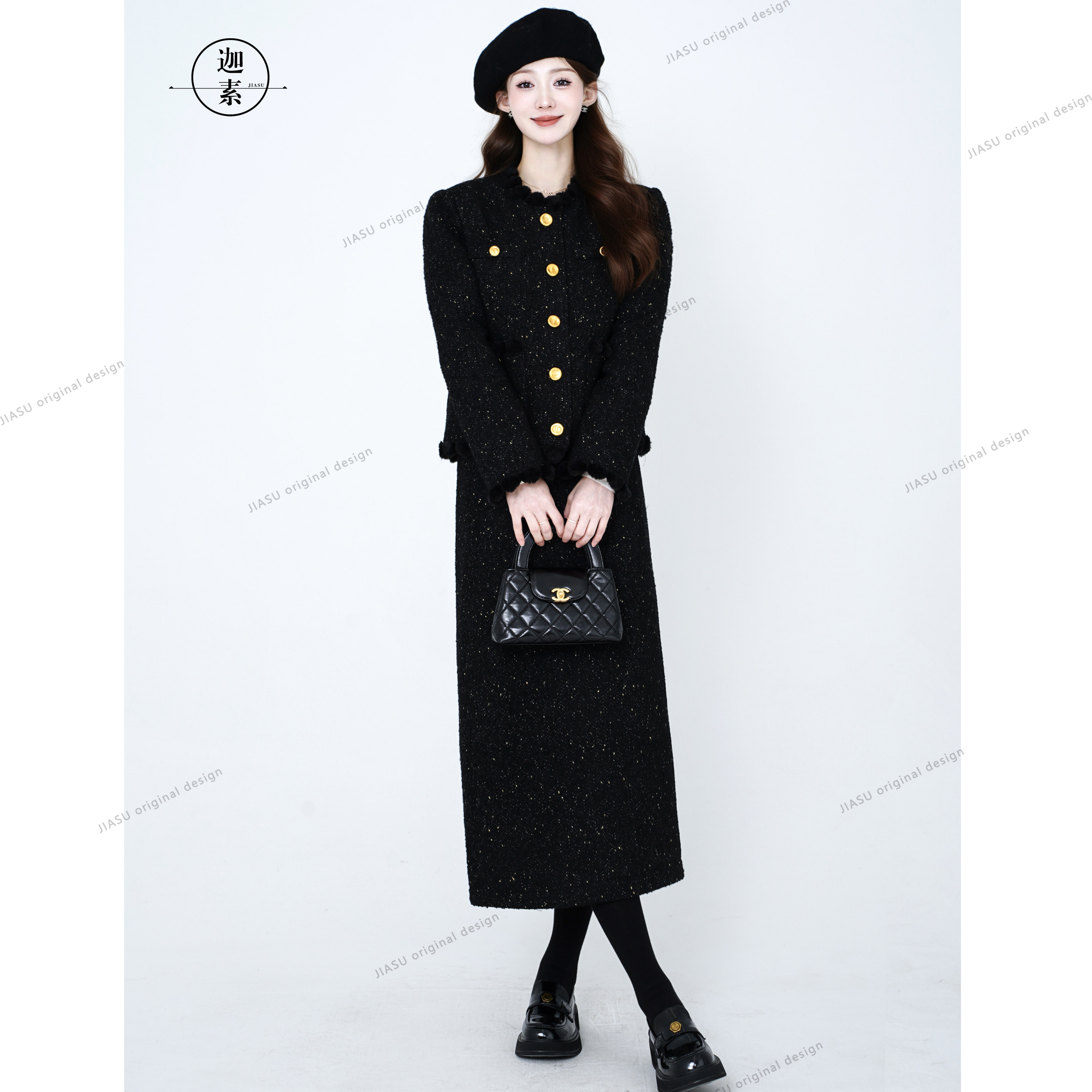 JIASU 【暗金逐光】葫芦毛边金丝编织羊毛香风羽绒套装S601