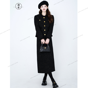 S601 葫芦毛边金丝编织羊毛香风羽绒套装 JIASU 暗金逐光