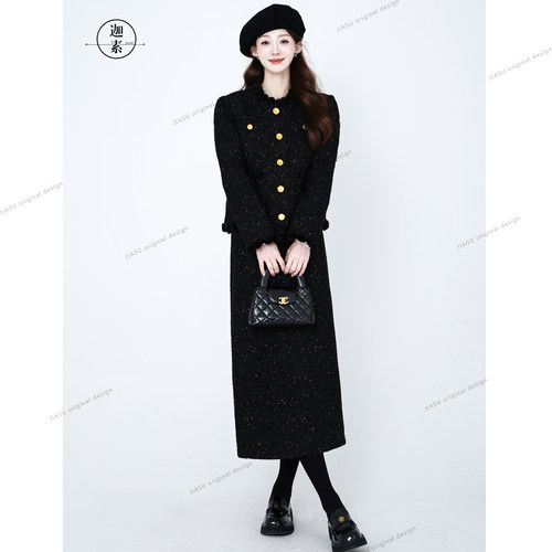 JIASU 【暗金逐光】葫芦毛边金丝编织羊毛香风羽绒套装S601