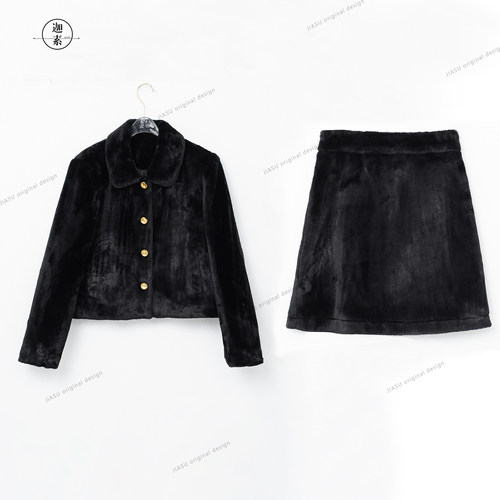 JIASU 【约克郡夜章】2025冬季定制仿獭兔毛小香风羽绒套装S631