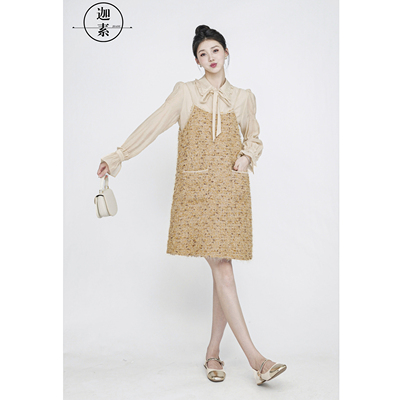 迦素JIASU【小苍兰】2025气质显瘦显白衬衫+小香风连衣裙套装S355