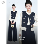 迦素JIASU 子S525 老钱风藏青色百搭出游小香裤 圆舞曲 2025秋季