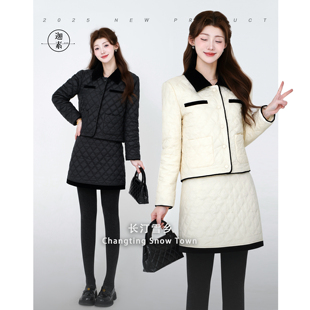 JIASU 【长汀雪乡】2025冬季定制翻领锦棉小香风羽绒套装S634