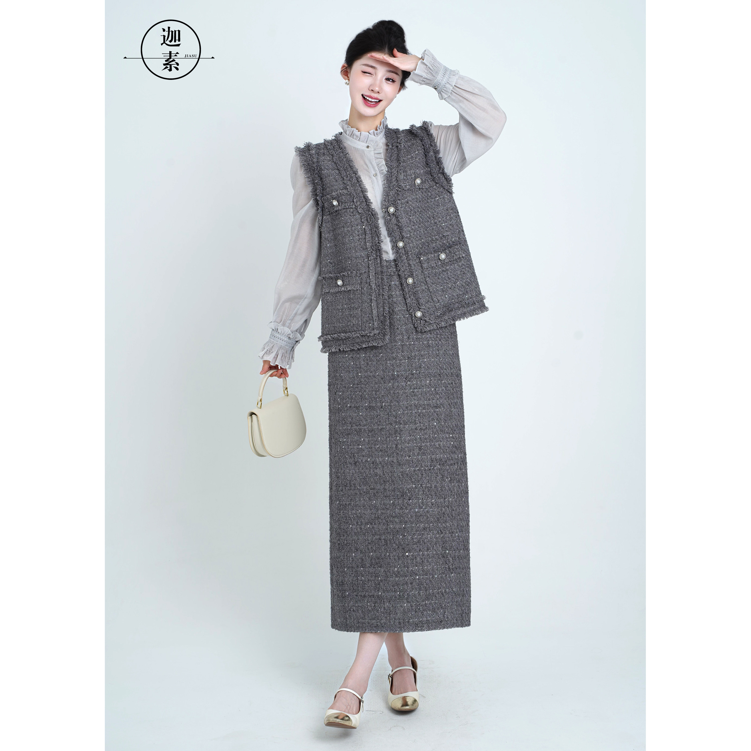 迦素JIASU【凡尔赛迷雾】25年秋格雷老钱风松弛小香风三件套S531