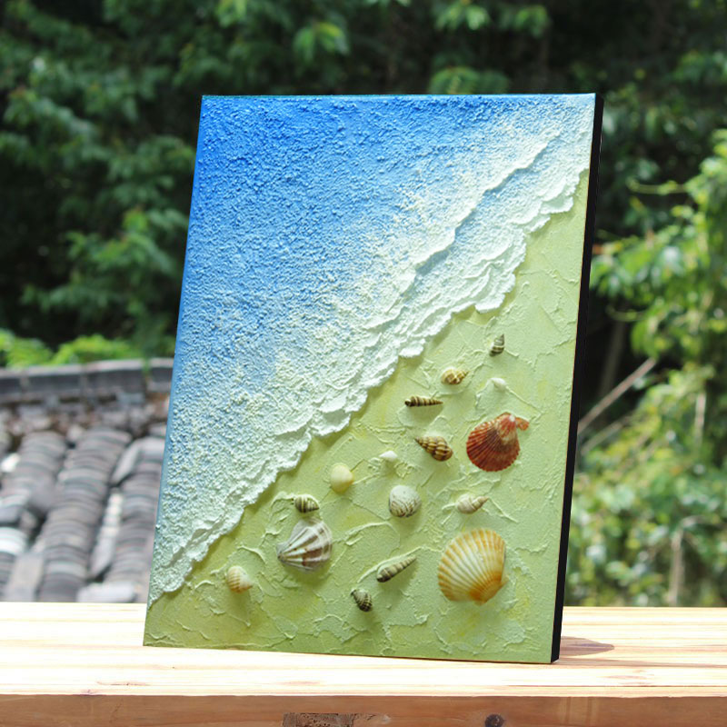 创意油画手工刮刀纯手绘海洋沙滩立体肌理丙烯装饰画成品摆台挂画图片