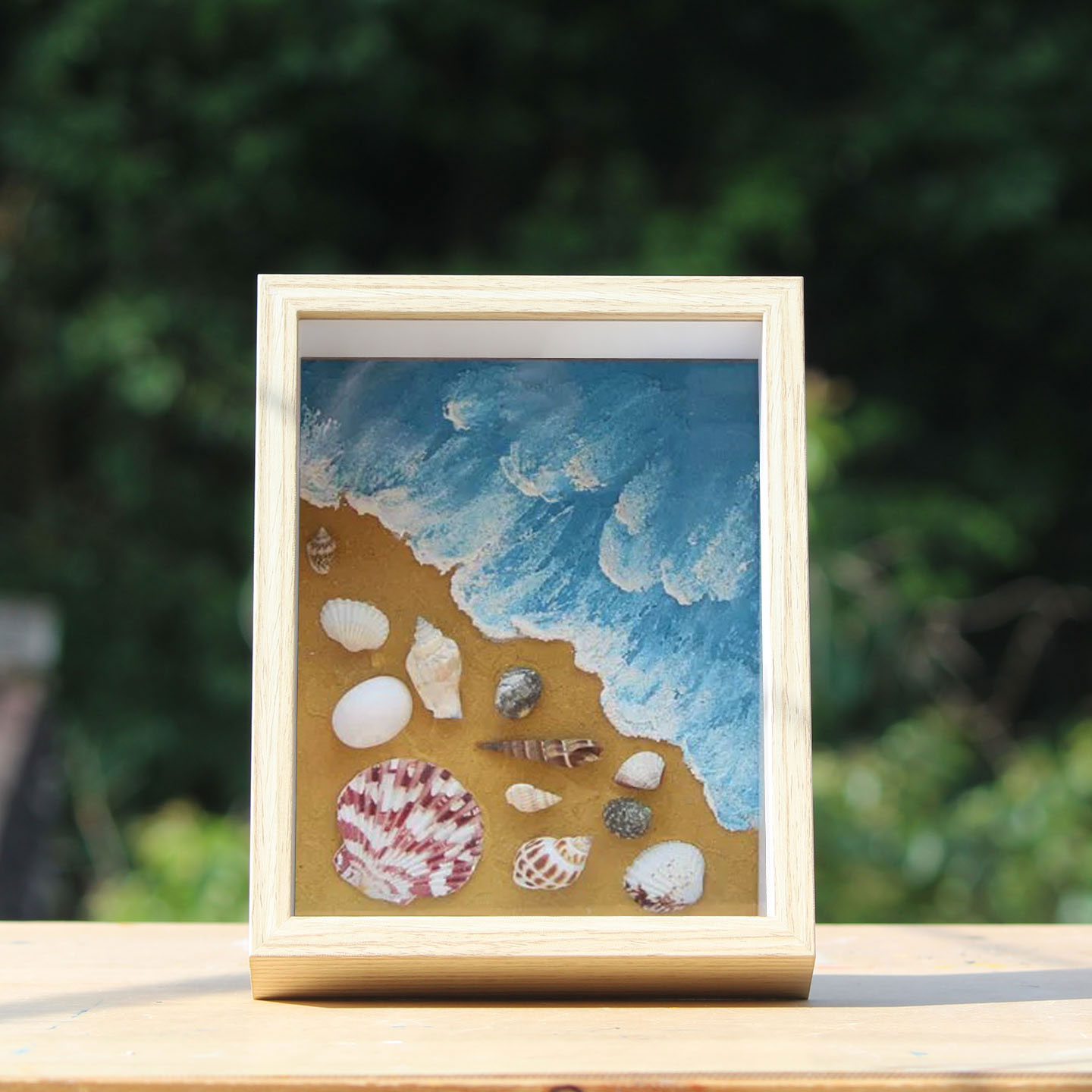 纯手工刮刀沙画手绘海螺贝壳创意大海沙滩肌理画丙烯客厅卧室摆台