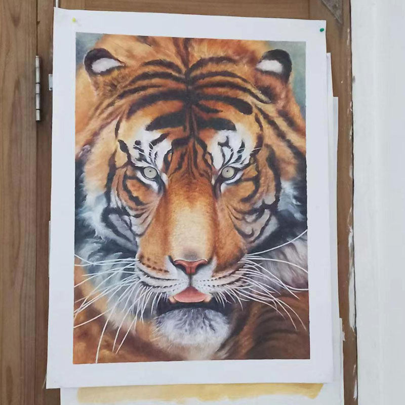 实物拍摄动物头像老虎纯手工手绘油画现代家居客厅装饰画芯无框