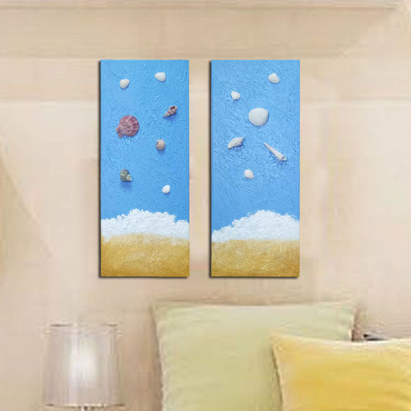 纯手绘油画竖版海螺贝壳创意立体沙滩海浪无框肌理画丙烯装饰挂画图片