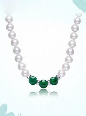 淡水珍珠典雅绿玉髓红玛瑙珍珠项链送妈妈亲节生日礼物送女友