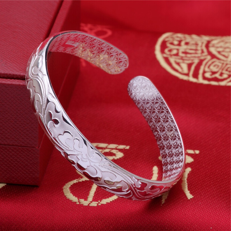 黄金彩虹999足银花纹开口手镯