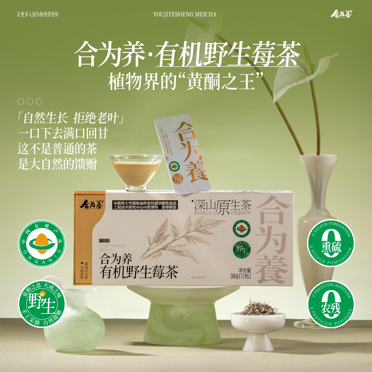 合为养 有机野生莓茶 湖南芽尖莓茶茶饮养生茶藤茶正宗莓茶小包装