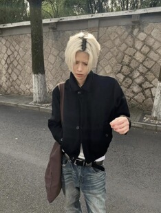 ONEER 50羊毛挺阔骨感条纹里布春秋正肩boxy短宽拉链翻领夹克外套