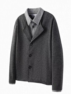 ONEER 领西服外套男 羊毛混纺麦穗提花假两件撞色拼接优雅高智衬衫