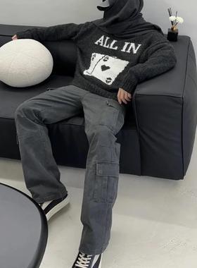 ONEER Ascheo同款 磨毛多口袋立体做旧微喇cleanfit宽松工装长裤