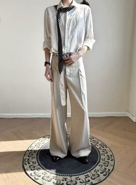 ONEER「迹纹」暗纹提花单褶可拆卸飘带宽松微喇复古通勤条纹西裤