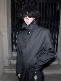 ONEER廓形羊毛叠门襟正肩潮流立领短款 拉链夹克外套