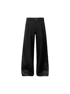 ONEER 527克TR暗纹雕花优雅宫廷拼接A字阔腿休闲长裤西裤cleanfit