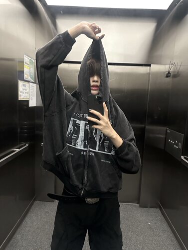 ONEER vintage高街休闲水洗做旧破坏拉链连帽衫卫衣cleanfit外套