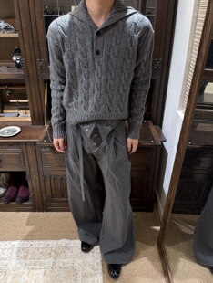 ONEER 上衣 羊毛混纺立领老钱粗针绞花毛衣男正肩合身可翻领针织衫