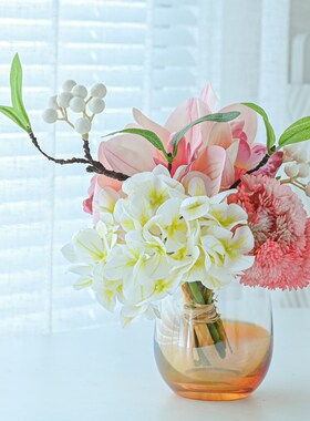 仿生花塑料装f饰花卉餐桌摆花摆件仿真花假花室内牡丹花艺摆设客