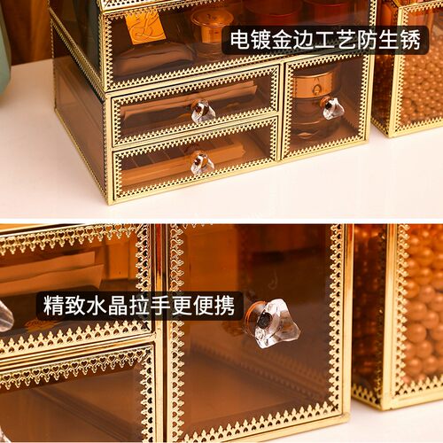 化妆品收纳盒家用高级桌面护肤品口红刷K子梳妆台玻璃防尘置物架