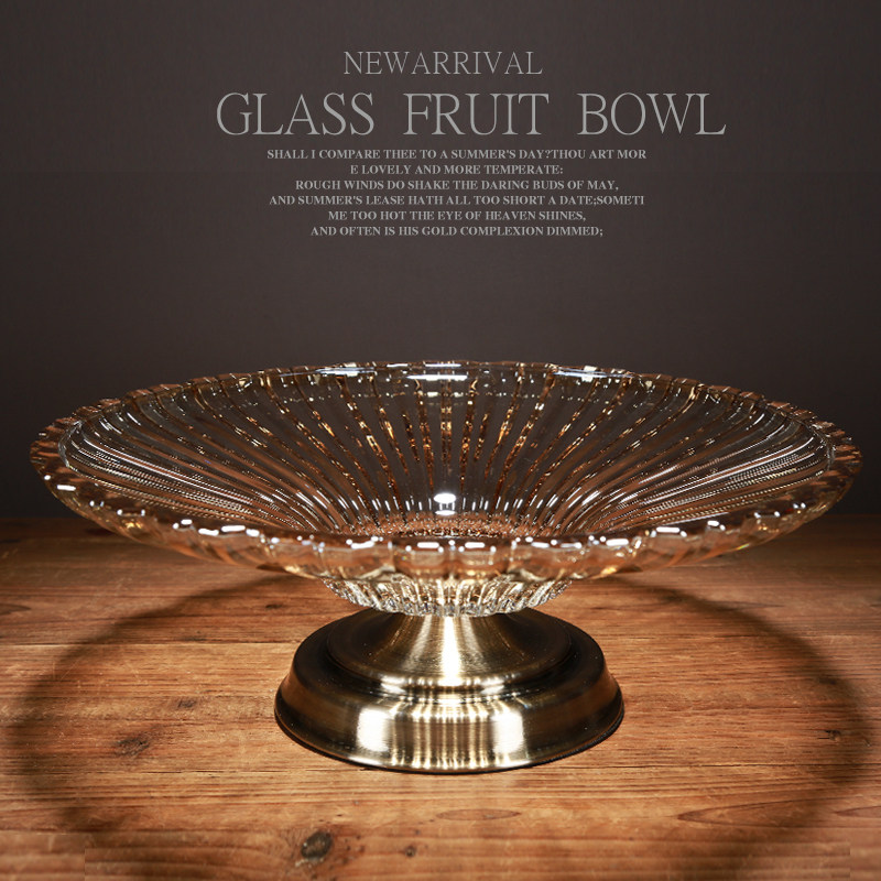 欧式玻璃大果盘h干果盘糖果盘水果盘餐桌摆设美式家用茶几摆设轻